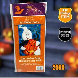2009 Decorative Halloween Ghost With Pumpkin & Bat Outdoor Flag. 25 X 38. NEW!